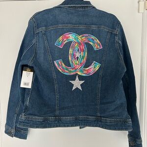 Lee Blue Jean Jacket with Multicolor and Silver Accents
